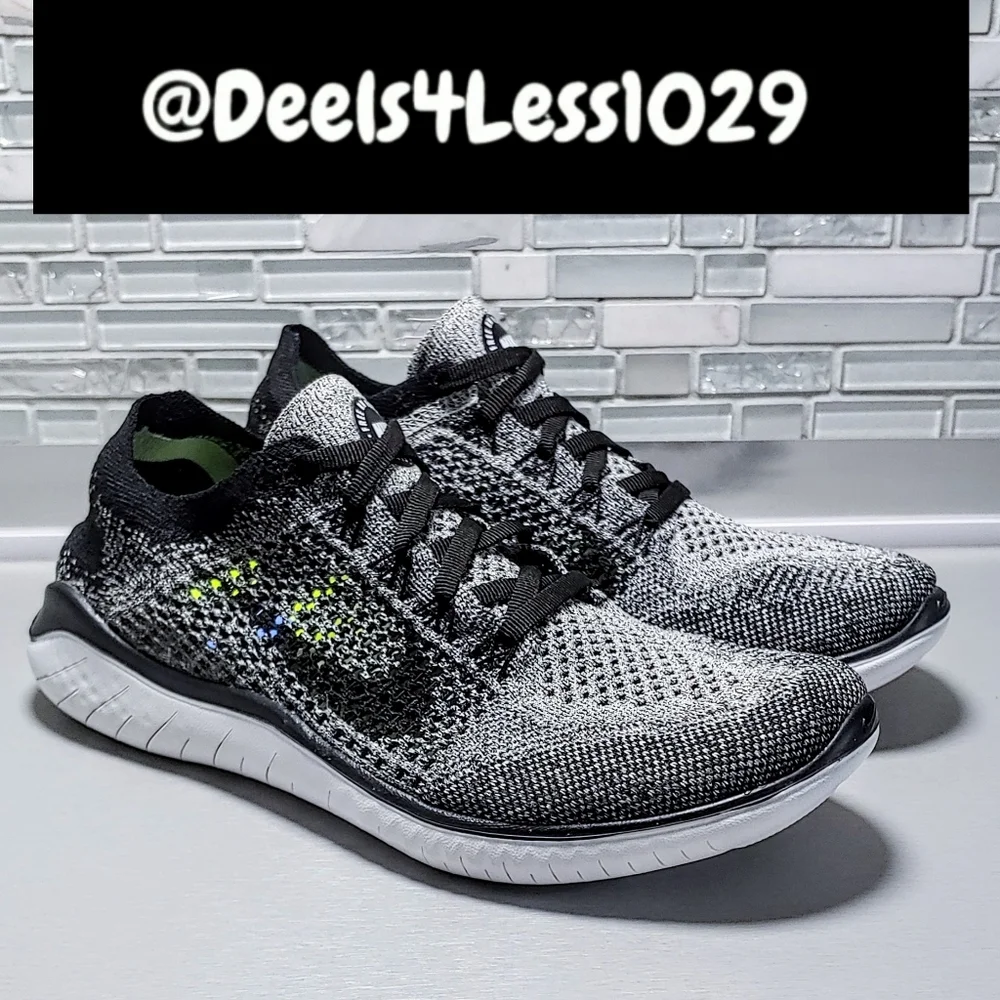 Nike Free RN 2018 Flyknit Oreo Womens Size 6.5 White Black